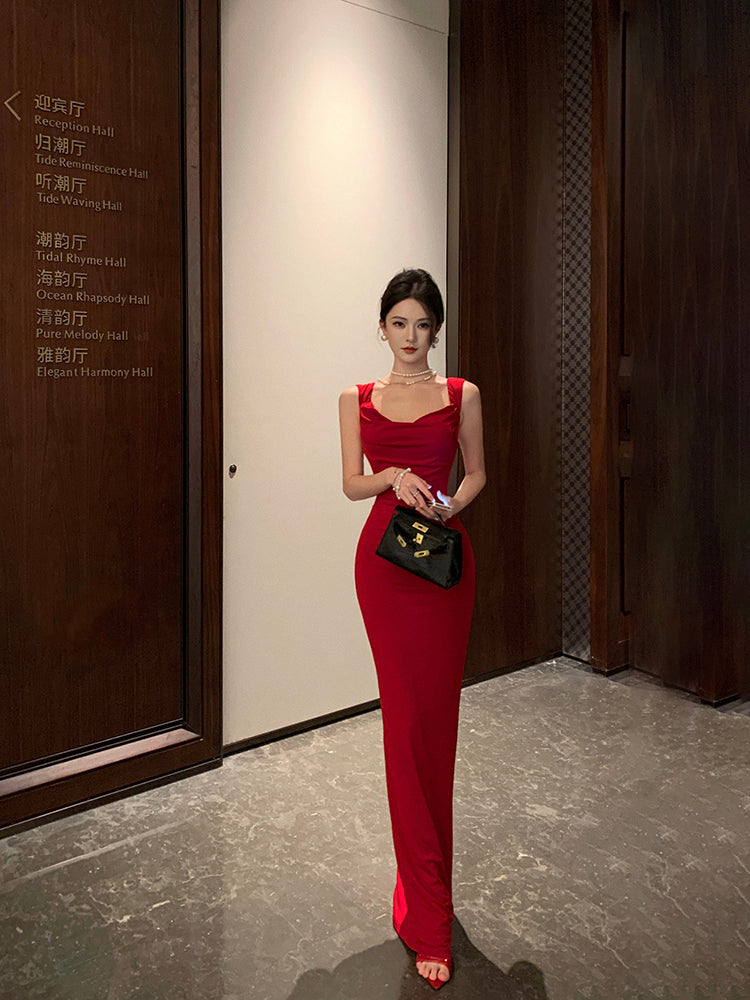 Red Bow Backless Maxi Dress Christmas & Birthday Party Showstopper