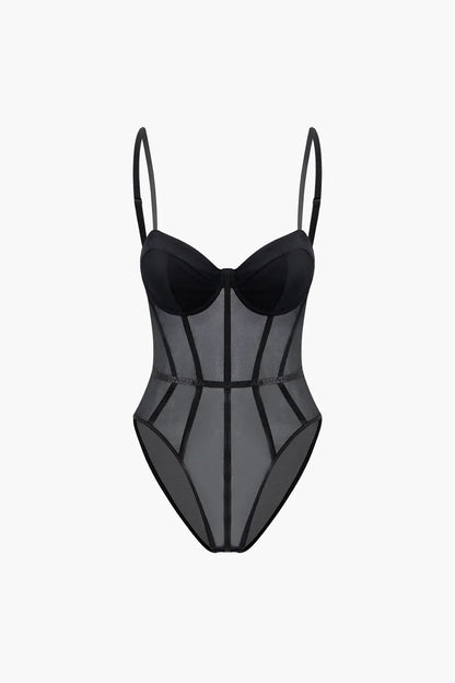 Reese Black Sheer Bustier Corset Bodysuit