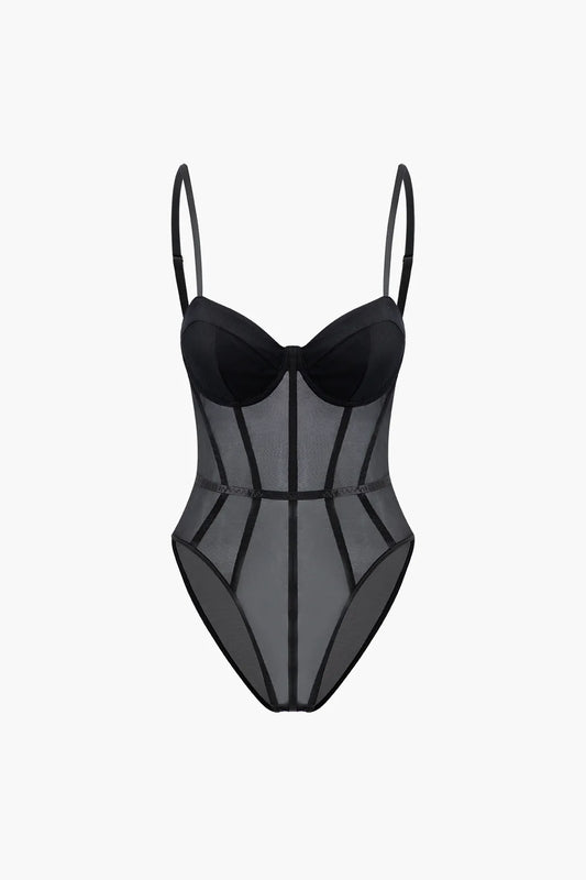Reese Black Sheer Bustier Corset Bodysuit