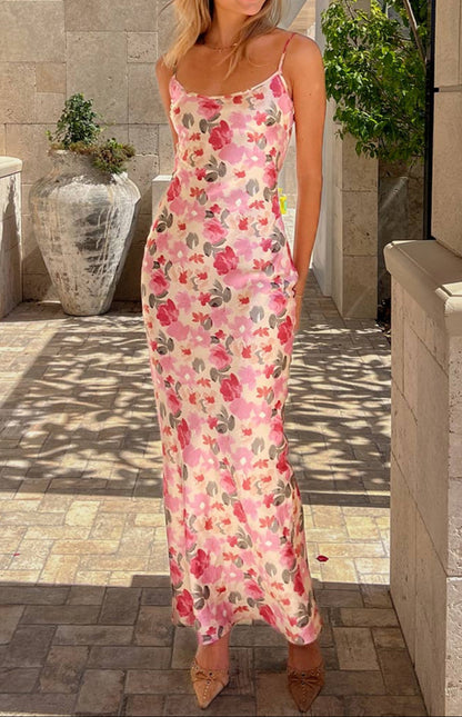 Lilla Yellow Floral Print Satin Maxi Dress