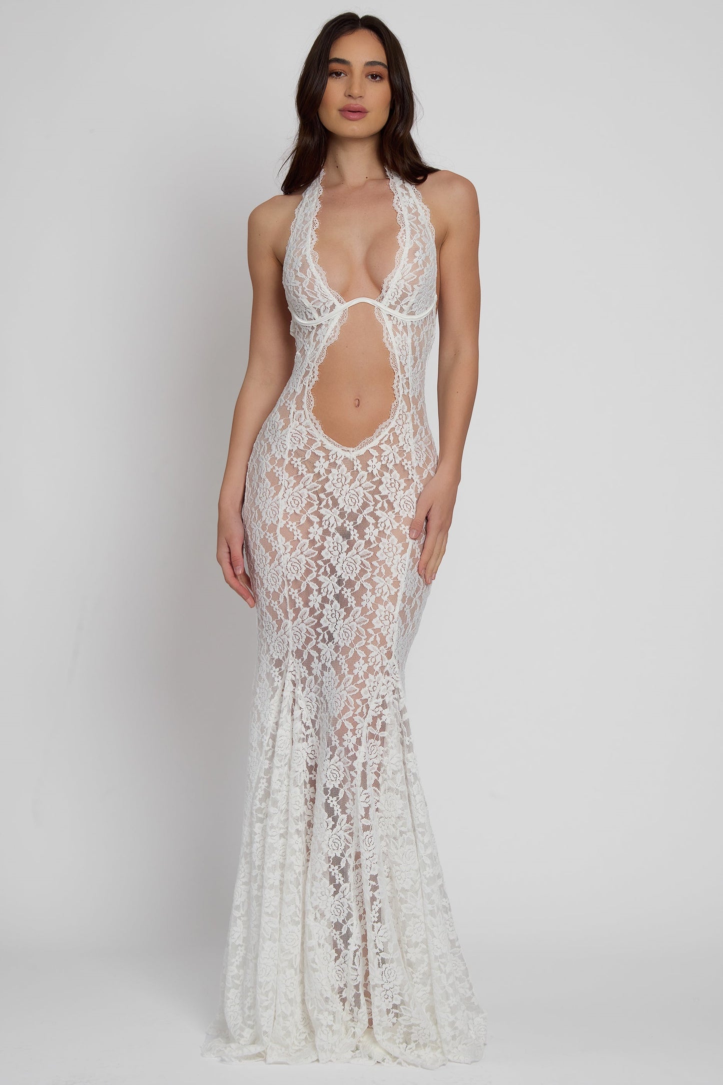 Frederica Halter Cutout Lace Maxi Dress