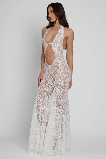 Frederica Halter Cutout Lace Maxi Dress