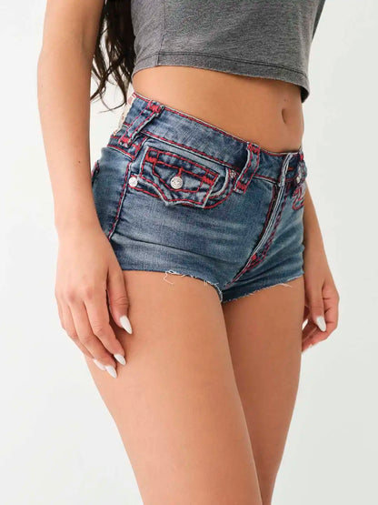 Buddha Pocket Embroidery Denim Short
