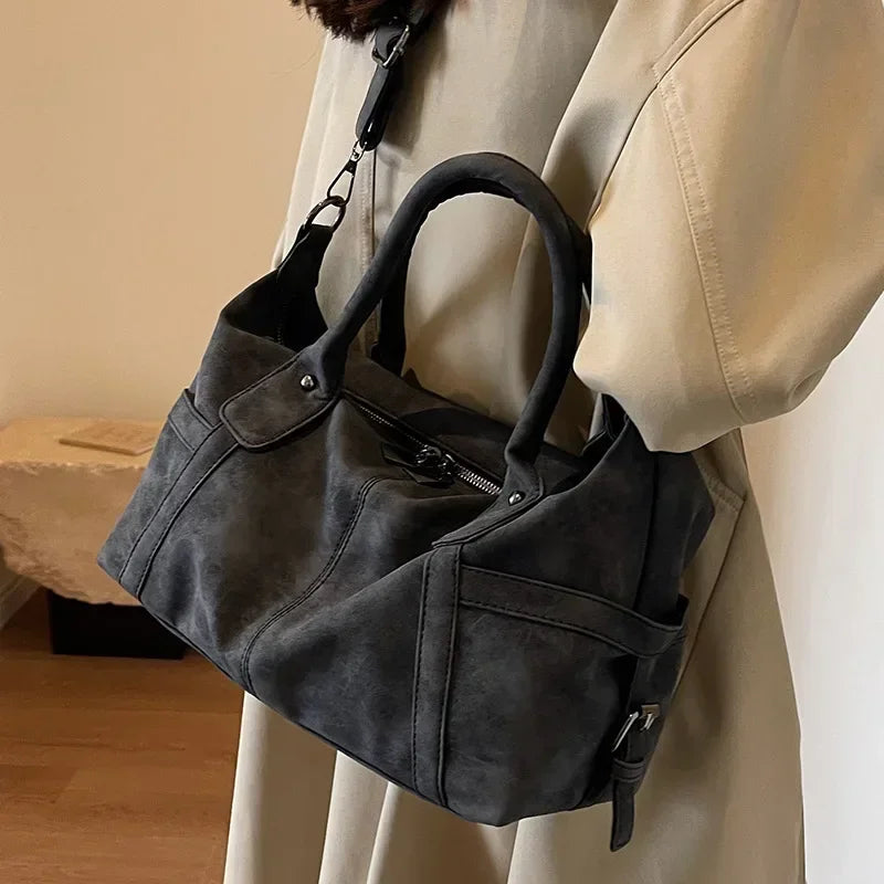 Retro PU Leather Shoulder Tote High Capacity Crossbody Handbag