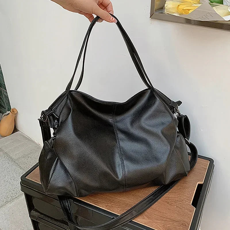 Retro PU Leather Shoulder Tote High Capacity Crossbody Handbag