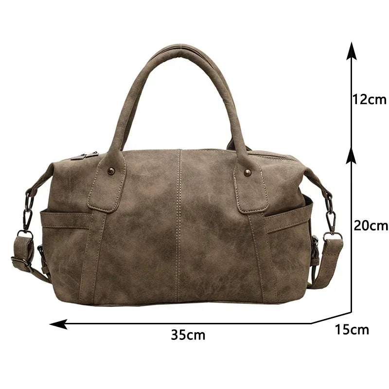 Retro PU Leather Shoulder Tote High Capacity Crossbody Handbag