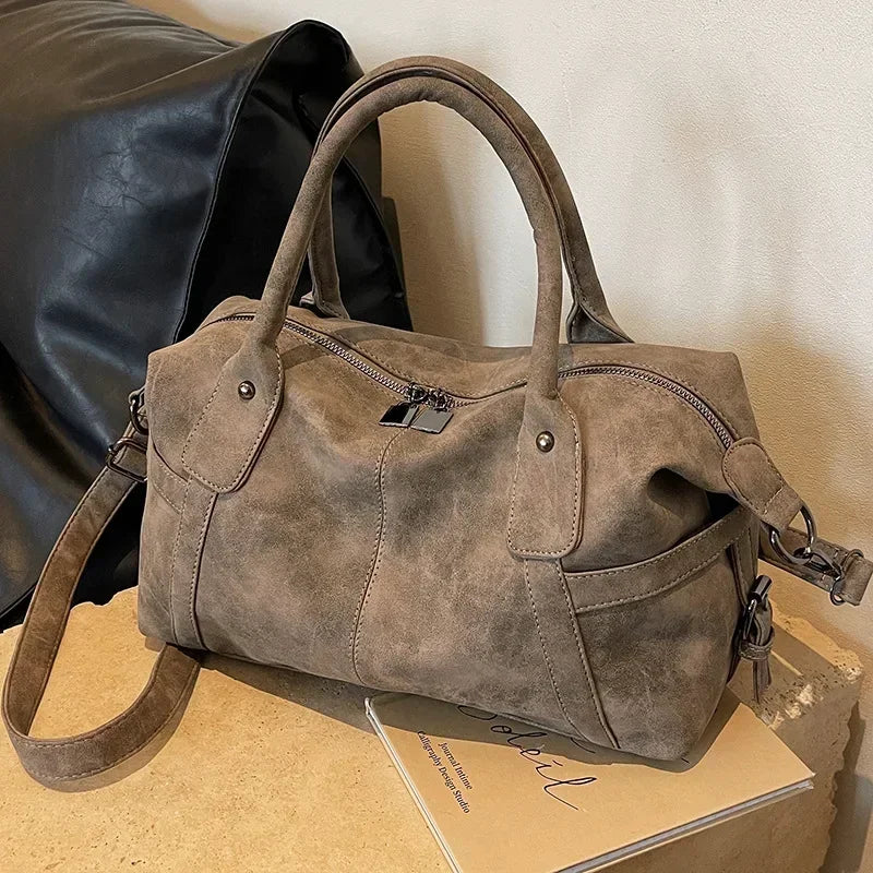 Retro PU Leather Shoulder Tote High Capacity Crossbody Handbag
