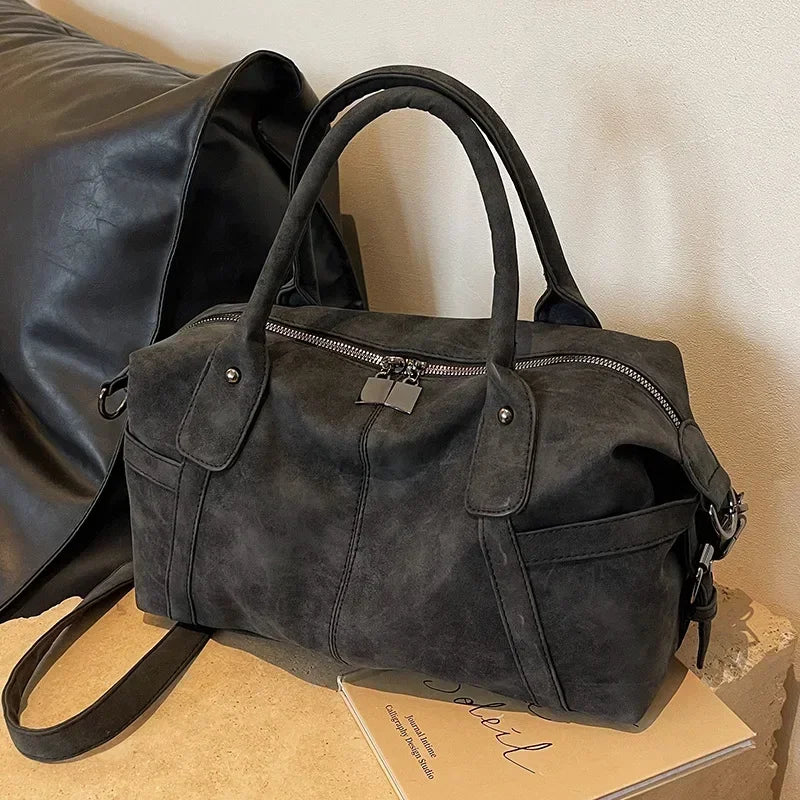 Retro PU Leather Shoulder Tote High Capacity Crossbody Handbag