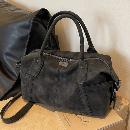 Retro PU Leather Shoulder Tote High Capacity Crossbody Handbag