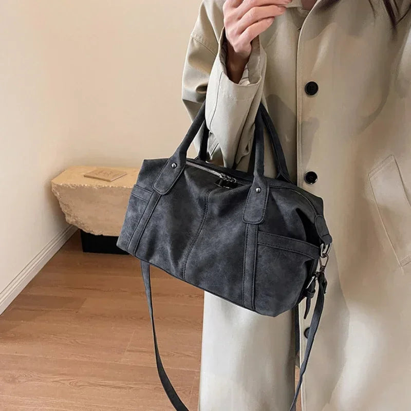 Retro PU Leather Shoulder Tote High Capacity Crossbody Handbag