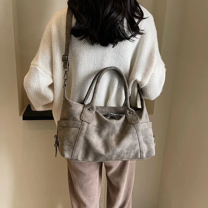 Retro PU Leather Shoulder Tote High Capacity Crossbody Handbag