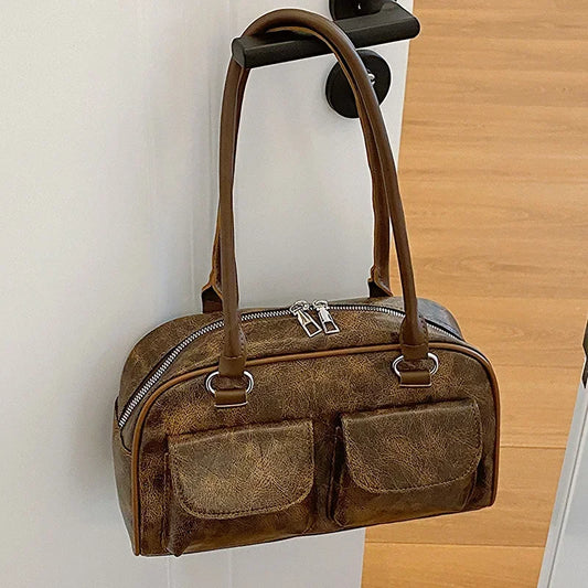 Retro Double Pockets Small Shoulder Bag