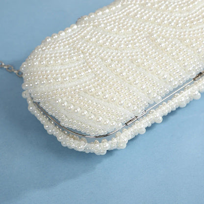 Retro Luxurious Pearl Wave Style Evening Clutch Bag