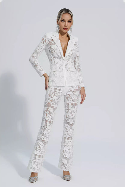 Reyna White Cutout Sequin Blazer Set