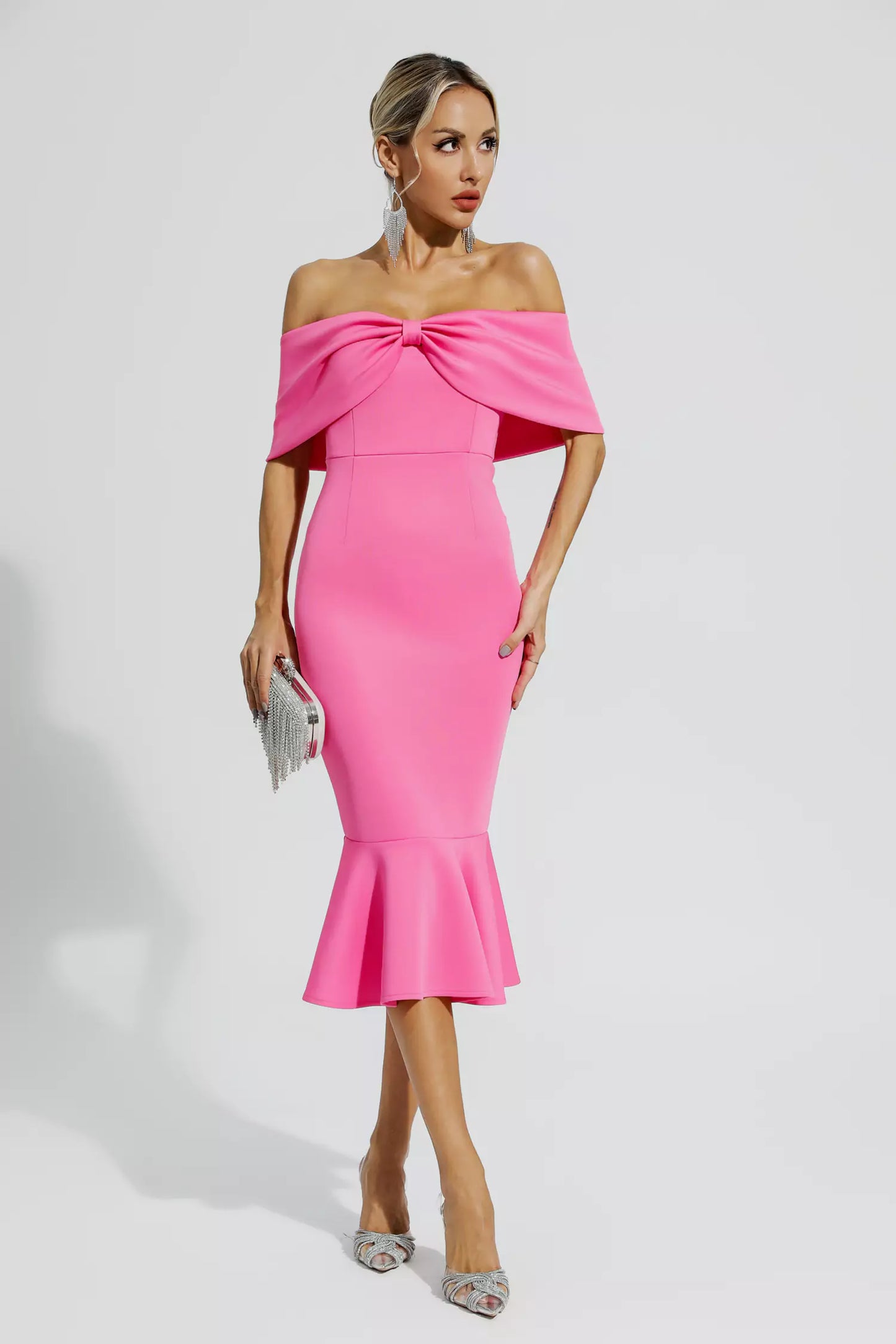 Rhea Rose Red Bow Off Shoulder Ruffles Dress
