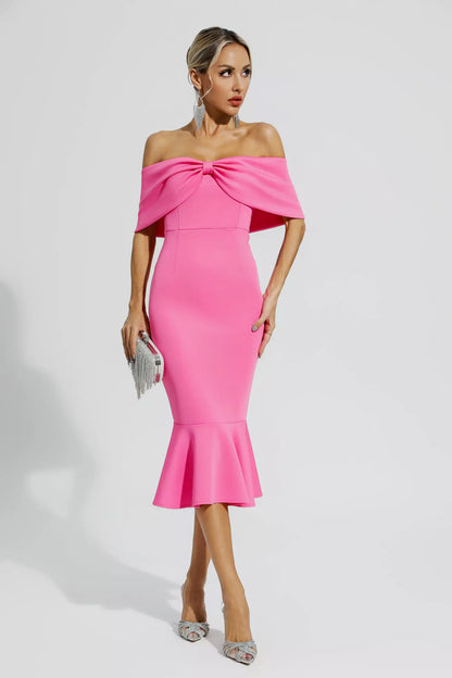 Rhea Rose Red Bow Off Shoulder Ruffles Dress