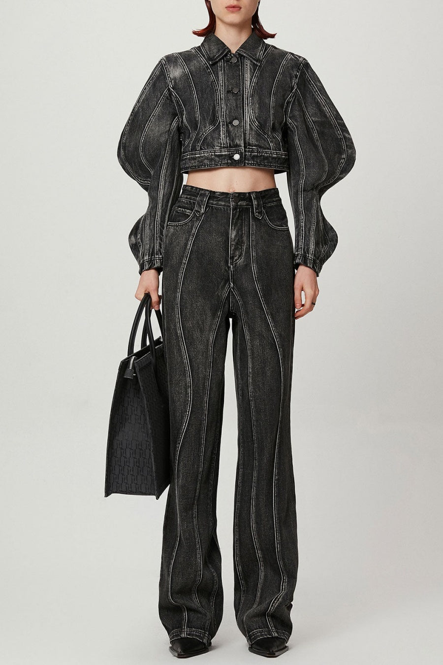 Rhea 3D Wave Deconstruction Denim Jacket