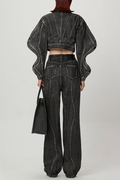 Rhea 3D Wave Deconstruction Denim Jacket