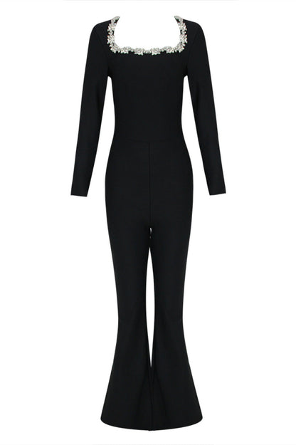 Ritia Diamante Square Collar  Bandage Jumpsuit
