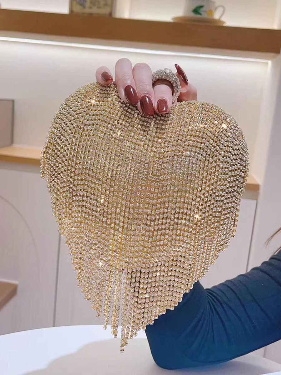 Heart Shaped Rhinestone Clutch Evening Luxury Diamond Wedding Purse