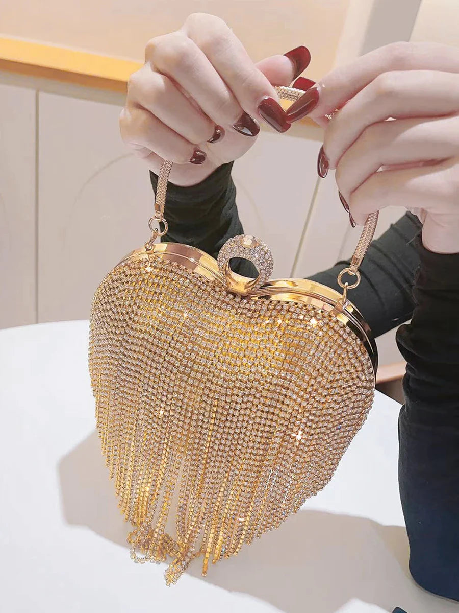 Heart Shaped Rhinestone Clutch Evening Luxury Diamond Wedding Purse