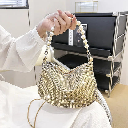 Rhinestone Pearl Evening Tote Bag Shoulder Purse