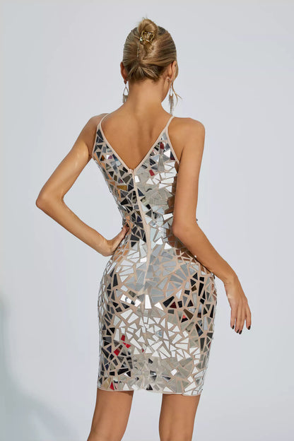 Rivka Silver Sequin Slip Mini Dress