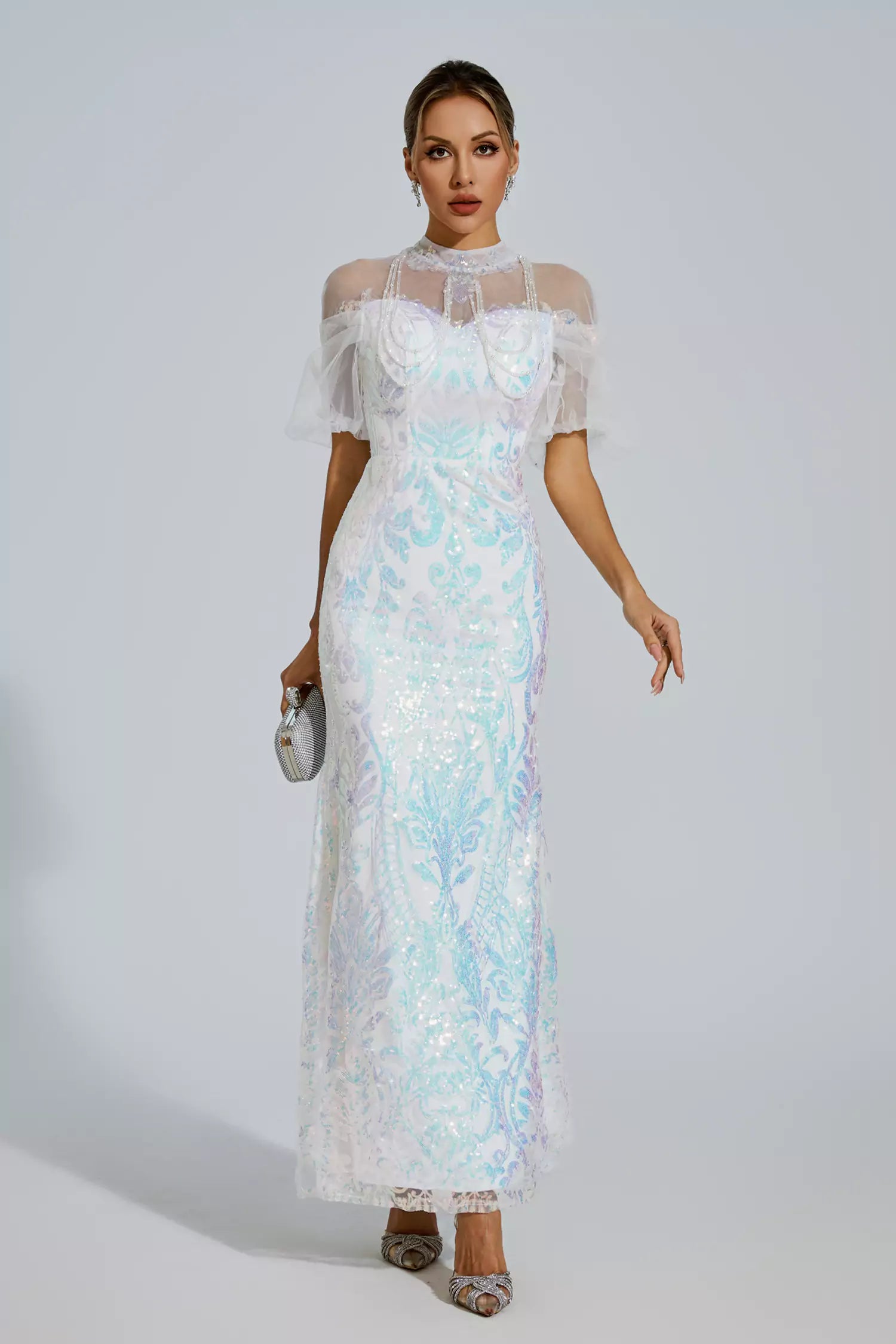 Classy Robin Robin White Mesh Maxi Sequin Dress – Classylooker