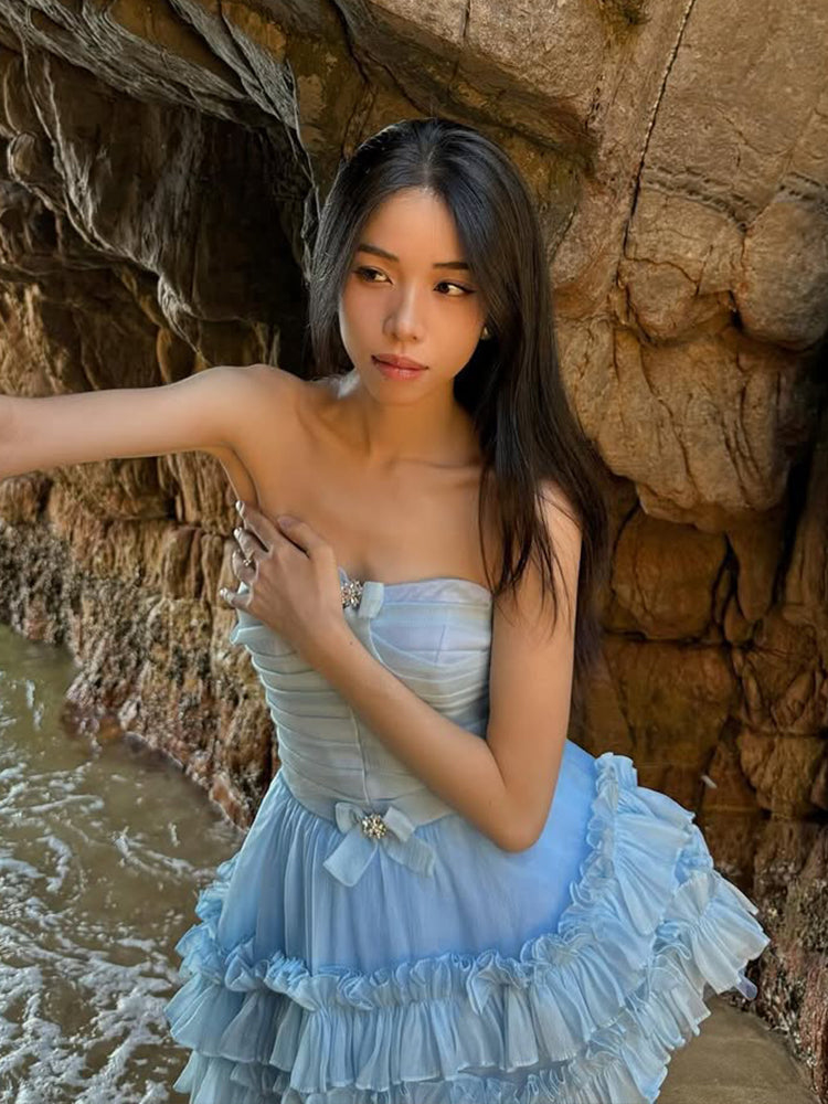 Romantic Off-Shoulder Princess Dress Fairycore Vacation Gown