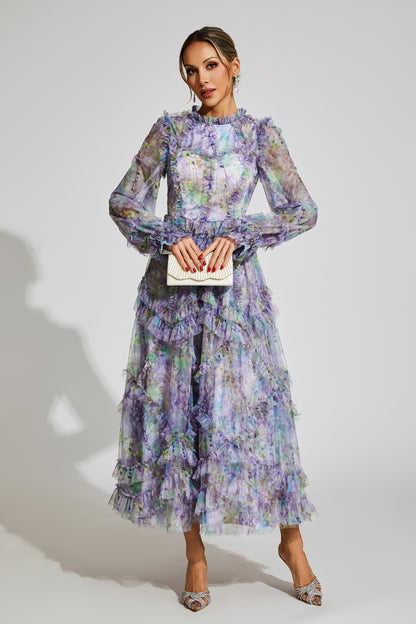 Roosevelt Purple Floral Mesh Dress