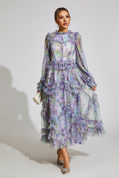 Roosevelt Purple Floral Mesh Dress