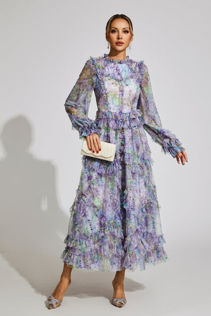 Roosevelt Purple Floral Mesh Dress