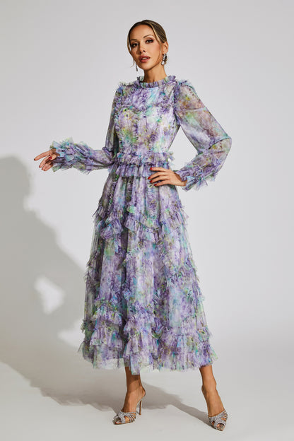 Roosevelt Purple Floral Mesh Dress