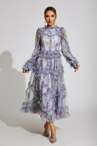Roosevelt Purple Floral Mesh Dress
