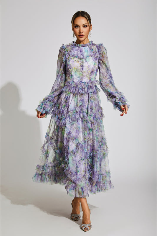 Roosevelt Purple Floral Mesh Dress