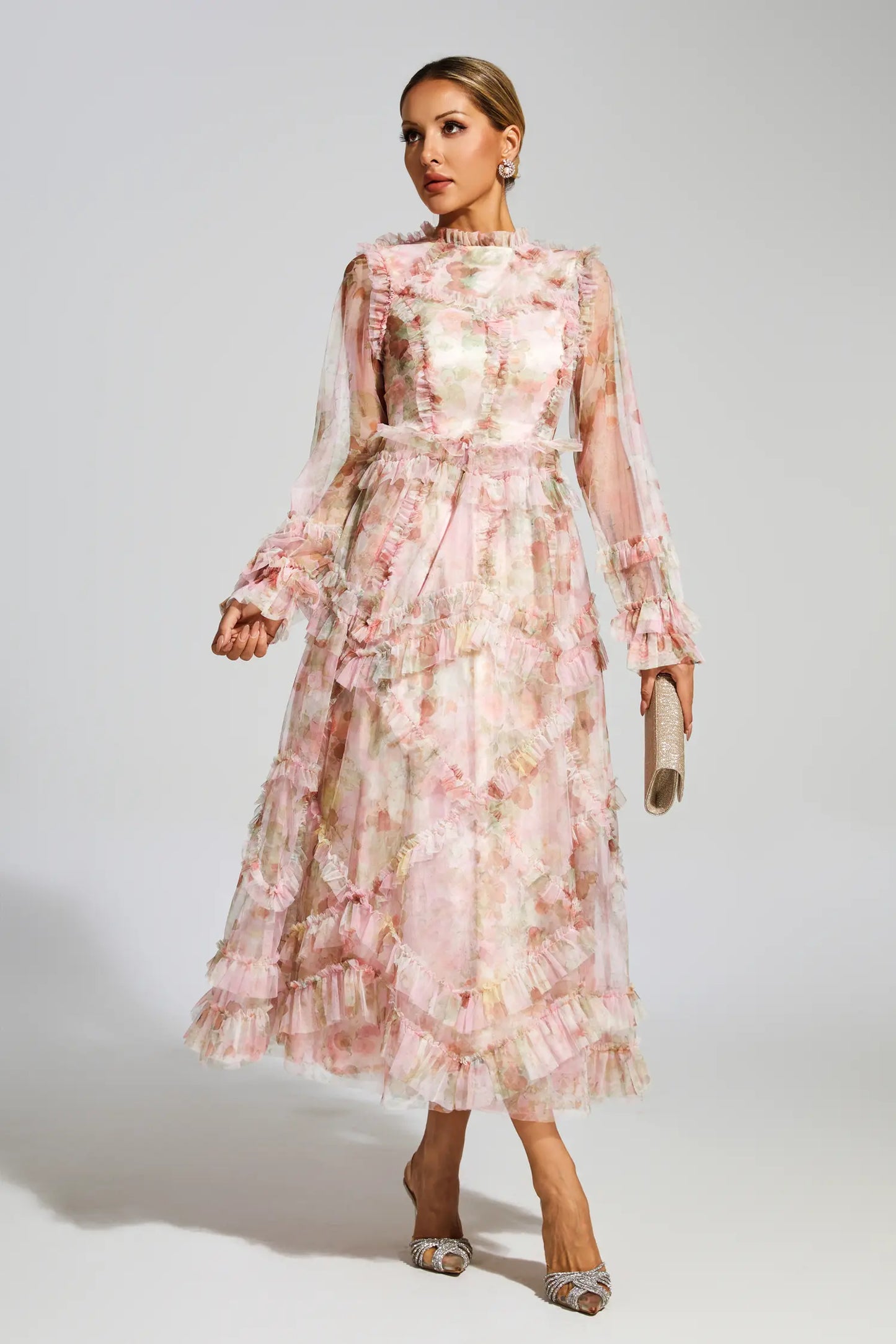 Roosevelt Pink Floral Mesh Dress