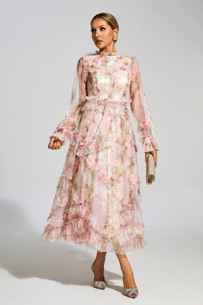 Roosevelt Pink Floral Mesh Dress