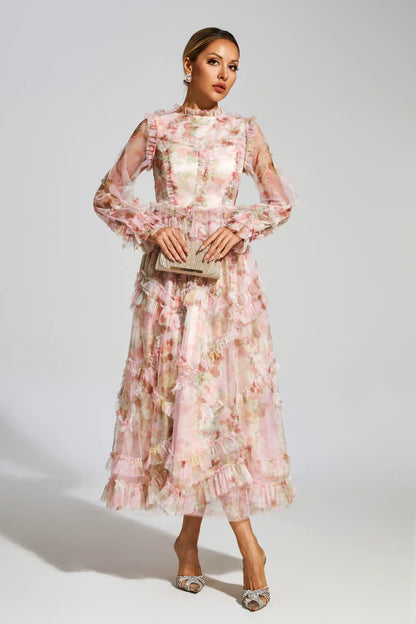 Roosevelt Pink Floral Mesh Dress