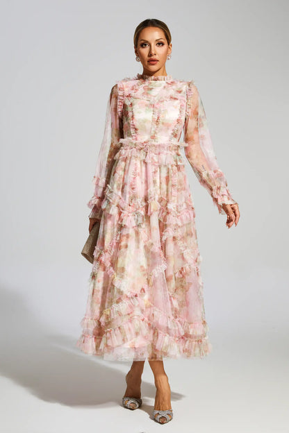 Roosevelt Pink Floral Mesh Dress