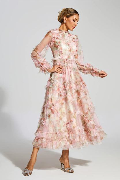 Roosevelt Pink Floral Mesh Dress