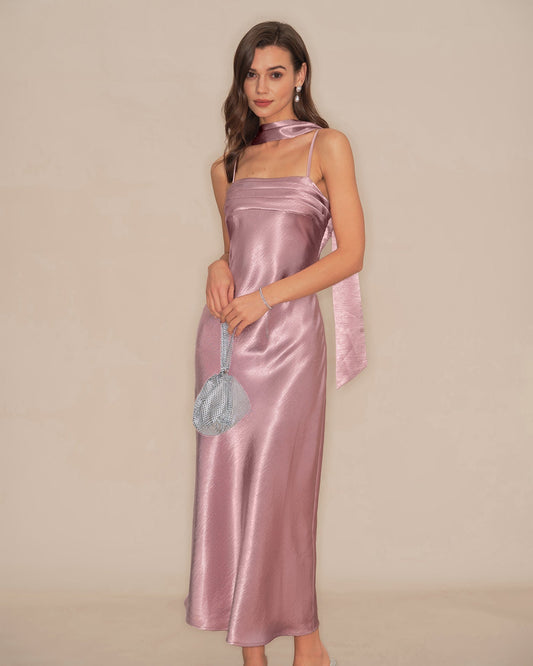 Women's Satin Sleeveless Long Dress – Open Back Elegant Evening Gown
