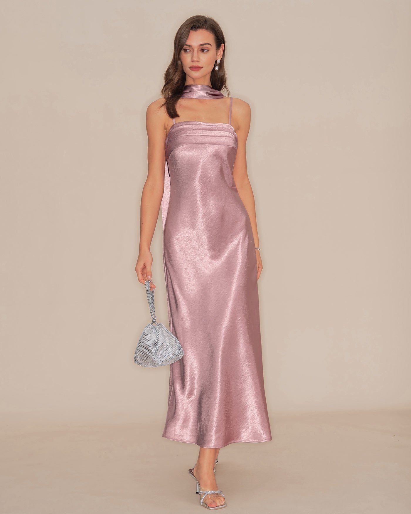 Women's Satin Sleeveless Long Dress – Open Back Elegant Evening Gown