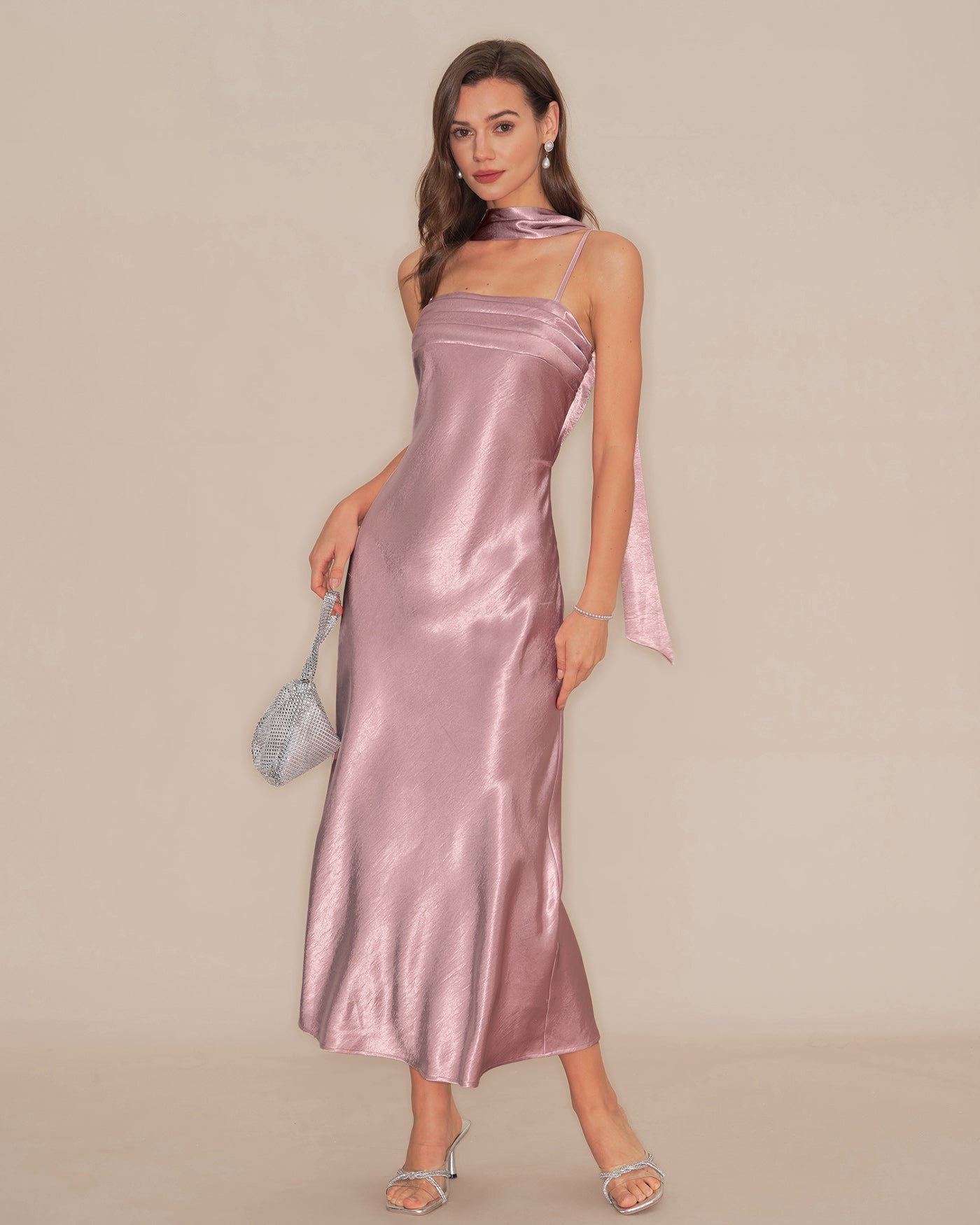 Women's Satin Sleeveless Long Dress – Open Back Elegant Evening Gown