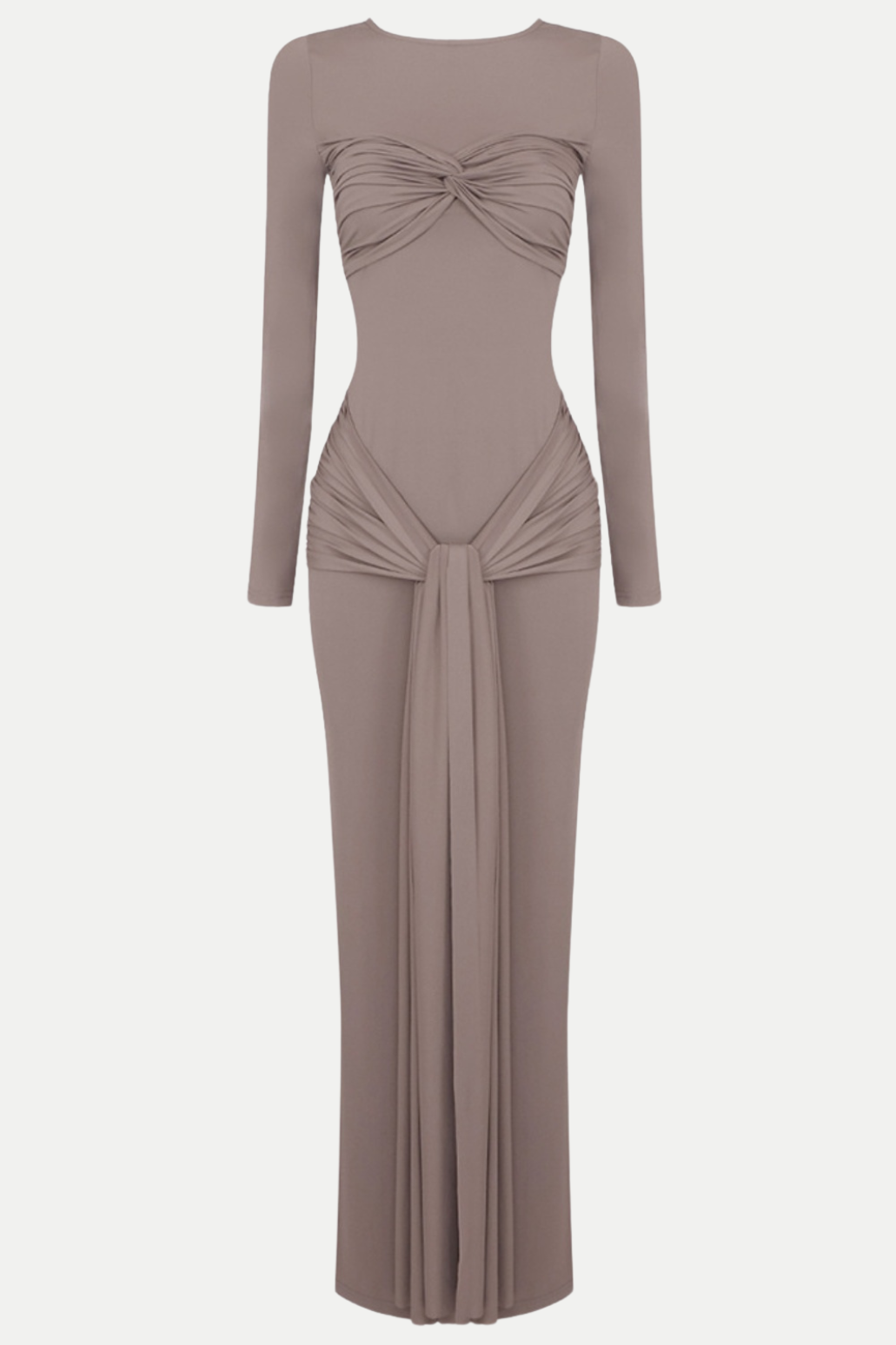 Rosalba Ruched Long Sleeve Maxi Dress - Khaki