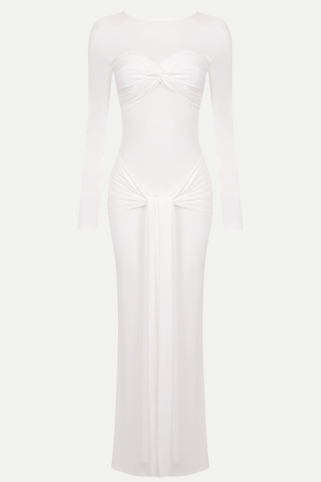 Rosalba Ruched Long Sleeve Maxi Dress - White