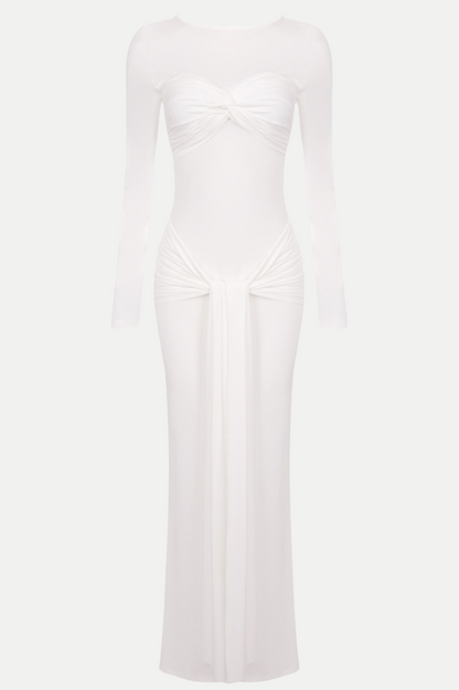 Rosalba Ruched Long Sleeve Maxi Dress - White