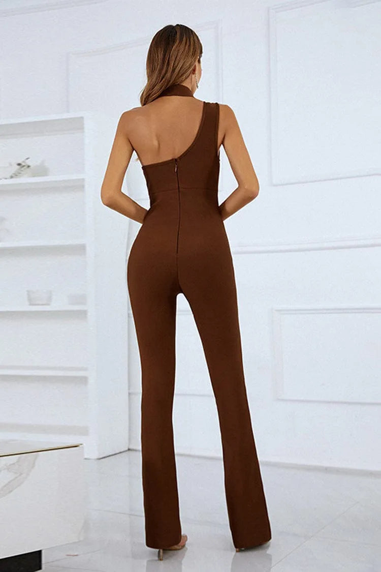 Rose Brown Cutout Bandage Jumpsuit