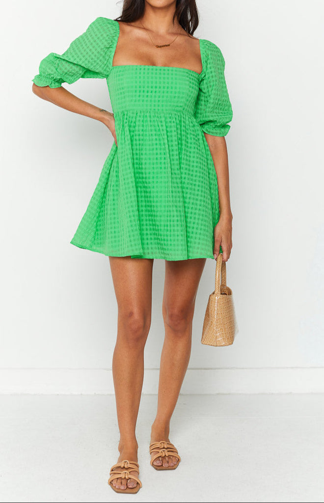 Fella Green Babydoll Mini Dress