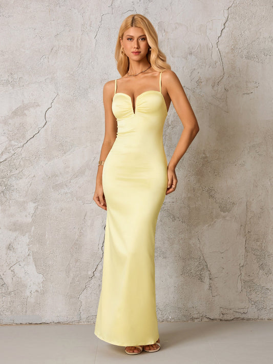 Ruched Bust Cut Out Backless Satin Dress