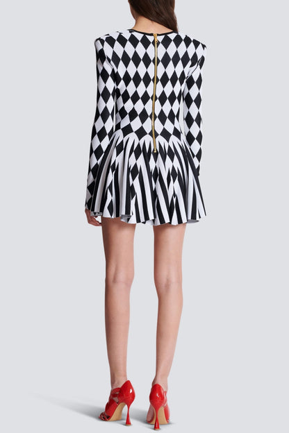 Abiga Diamond Jacquard Flared Knit Mini Dress